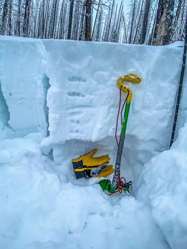 Snow pit, facats are hollowed out at gound.