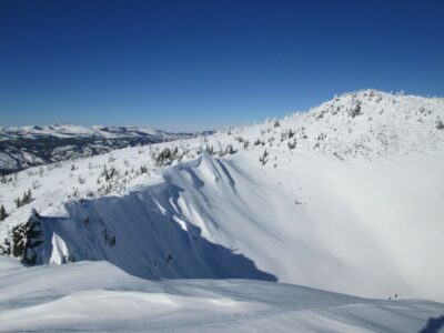 Jan 22, 2022: Large cornices heading up to Squaw Point