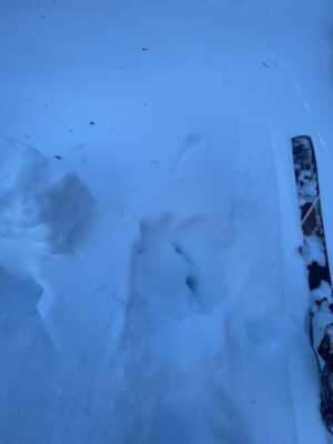 Jan 14, 2022: Mitt pit: Just below the softer surface 2 inches of snow, it is dense for 6-8 inches. It was hard with my pole to saw through this 6-8 inch layer that formed on the North of Sgt's during variable brief winds out of the Northwest. 