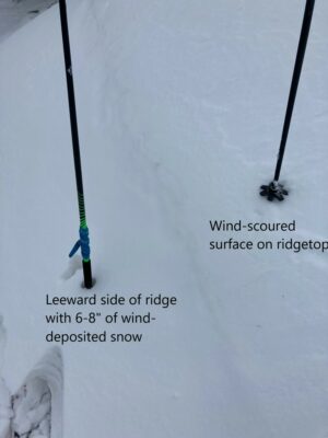 Mar 14, 2022: Evidence of wind-drifted snow