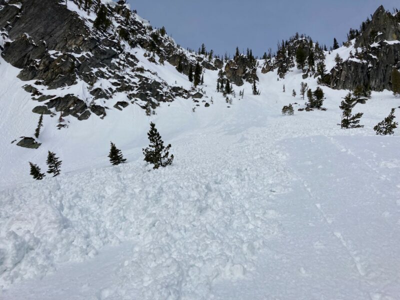 Debris from southern most couloirs