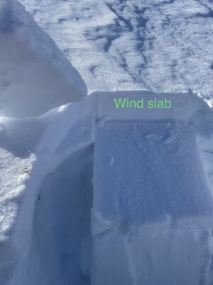 Wind slab in pit.