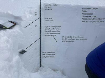 Dec 7, 2022: Snowpit in the mountains above Lick Creek
