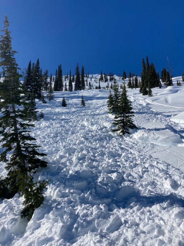 Snowmobile-triggered avalanche NW of Box Lake from Thursday (02/09). SS-AMu-R1-D2-O-7490'-E-1-2' depth