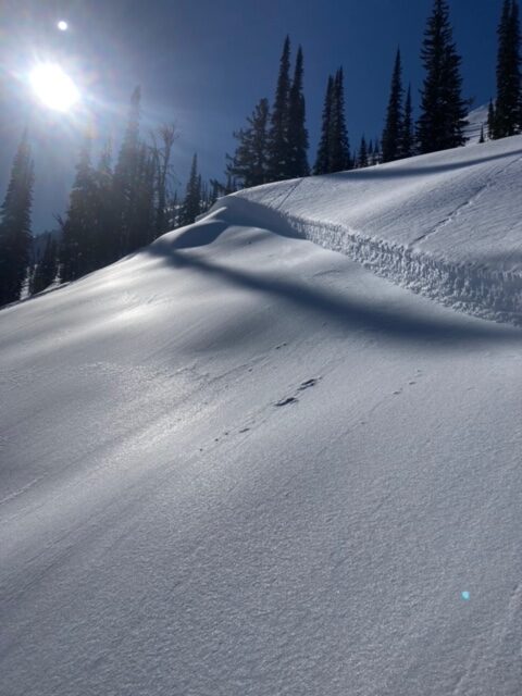 Snowmobile-triggered avalanche NW of Box Lake from Thursday (02/09). SS-AMu-R1-D2-O-7490'-E-1-2' depth