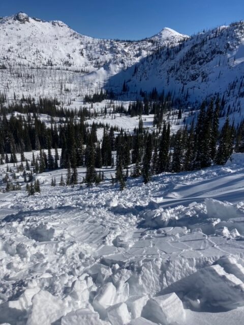 Snowmobile-triggered avalanche NW of Box Lake from Thursday (02/09). SS-AMu-R1-D2-O-7490'-E-1-2' depth