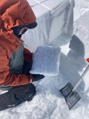 Feb 24, 2023: Persistent weak layers were found underneath two separate melt-freeze crusts on solar aspects. George shows off some large-grained surface hoar that was responsible for a CTV and ECTPV.