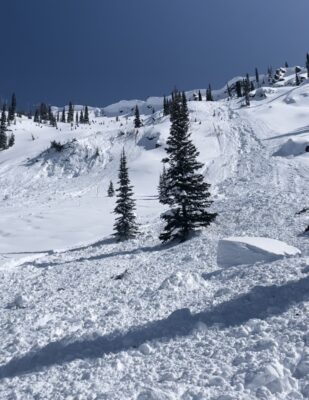 Mar 17, 2023: These two avalanches were reported Friday (03/17), on steep, north-facing terrain around 7400'. Cornice failures triggered these two avalanches either Thursday or Friday.